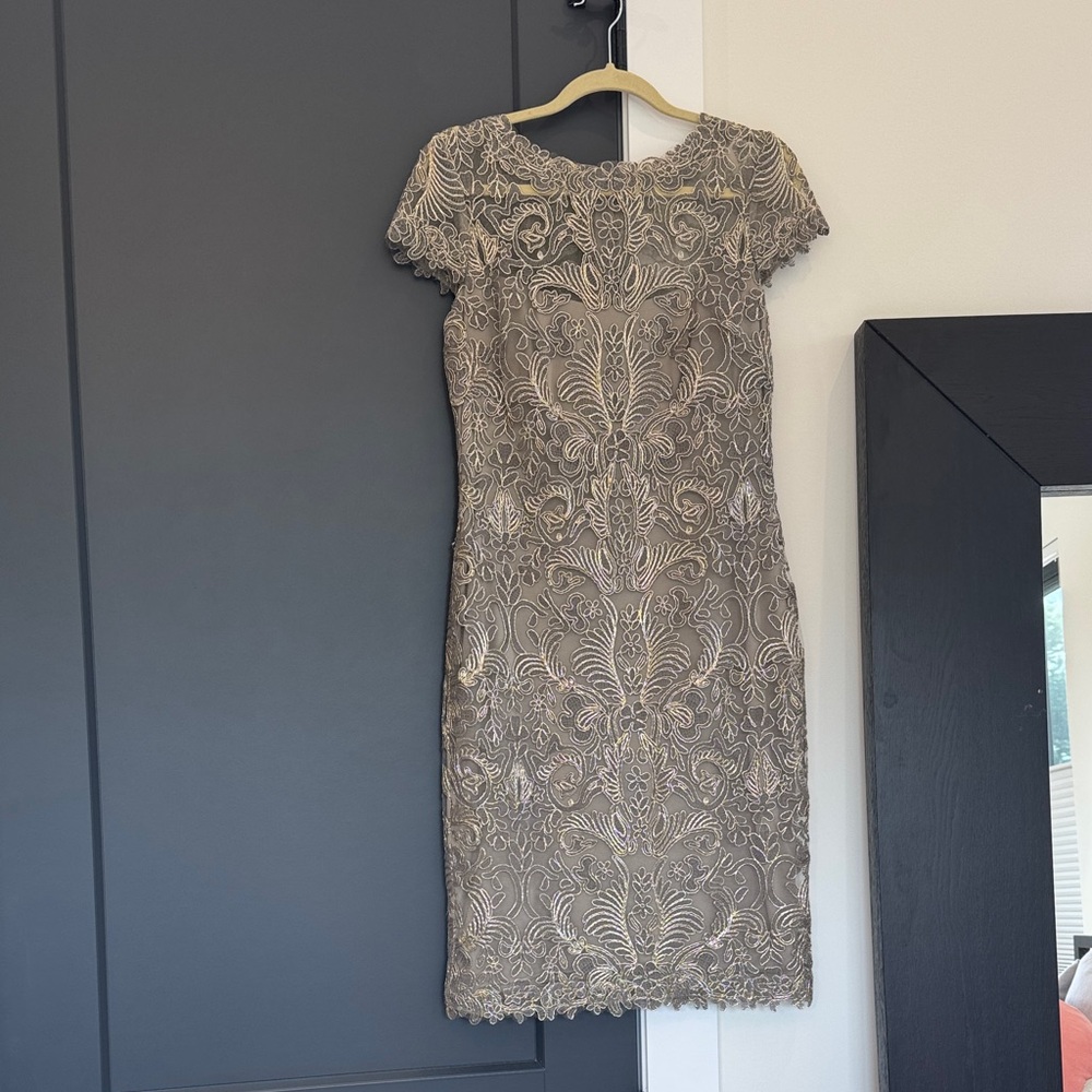Tadashi Shoji Lace Midi Dress in Taupe